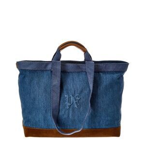 Palm Angels Monogram Denim & Suede Tote, Blue